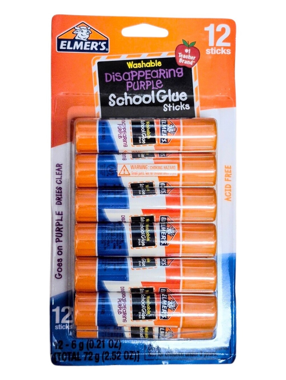 Elmer's Disappearing Purple School Glue Sticks - Orange Cap (12 Pack)